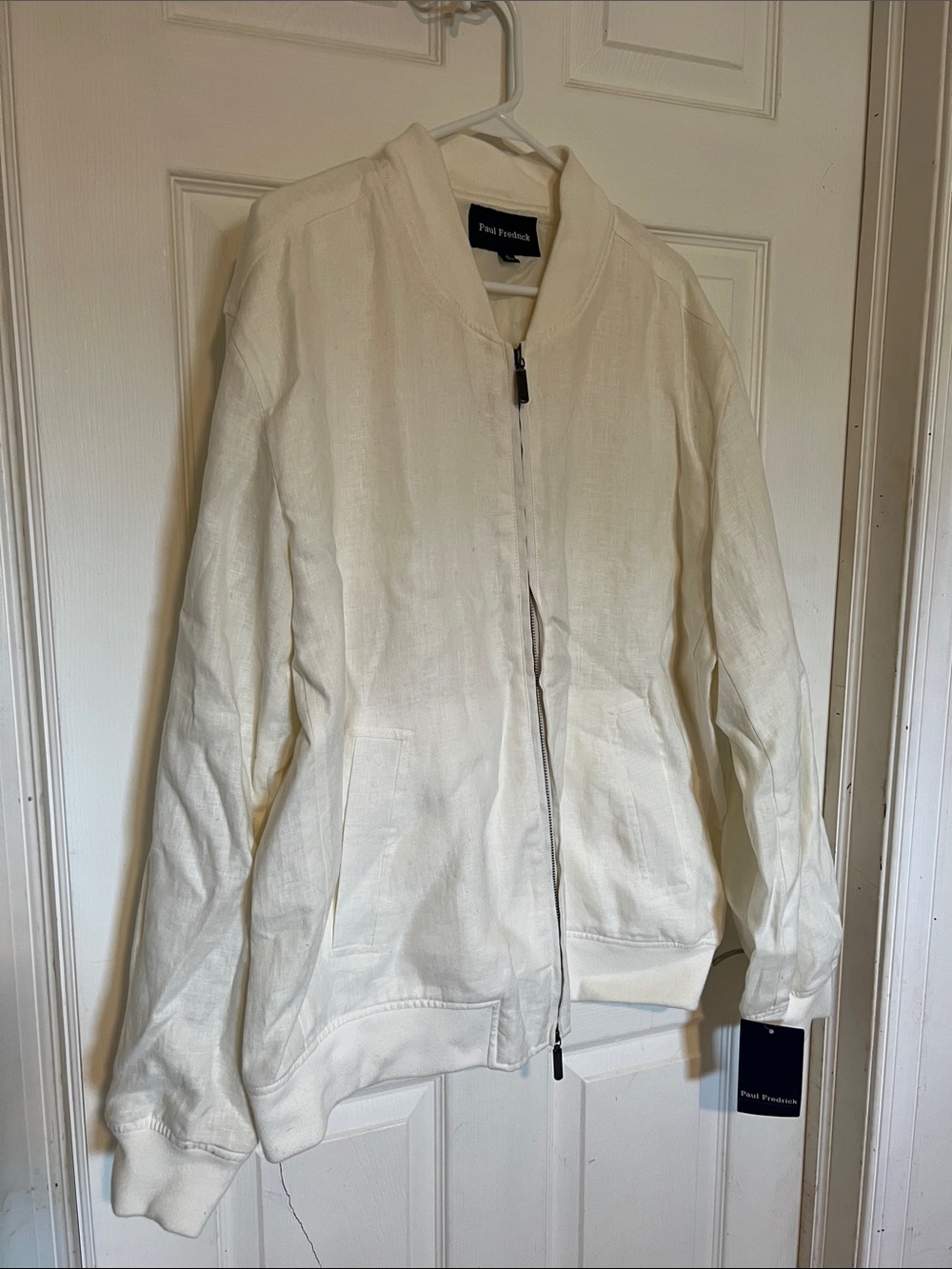 Paul Fredrick Off-White Bomber Jacket with Zip